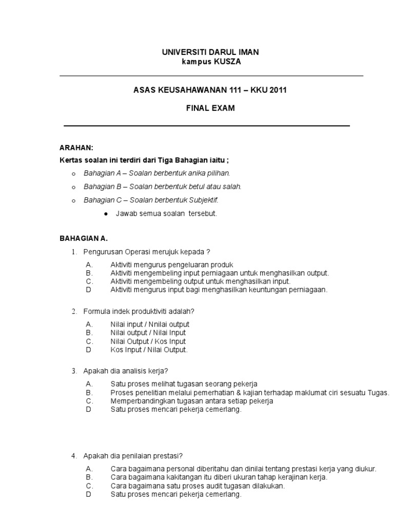 Soalan Asas Keusahawanan UDM 2006