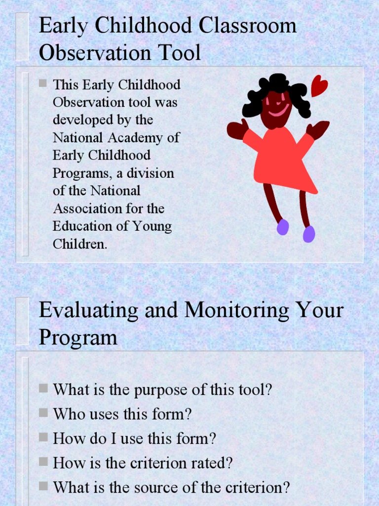Early Childhood Classroom Observation Guide | PDF | Teachers | Toys