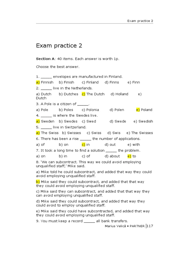 English Exam Practice Questions | PDF