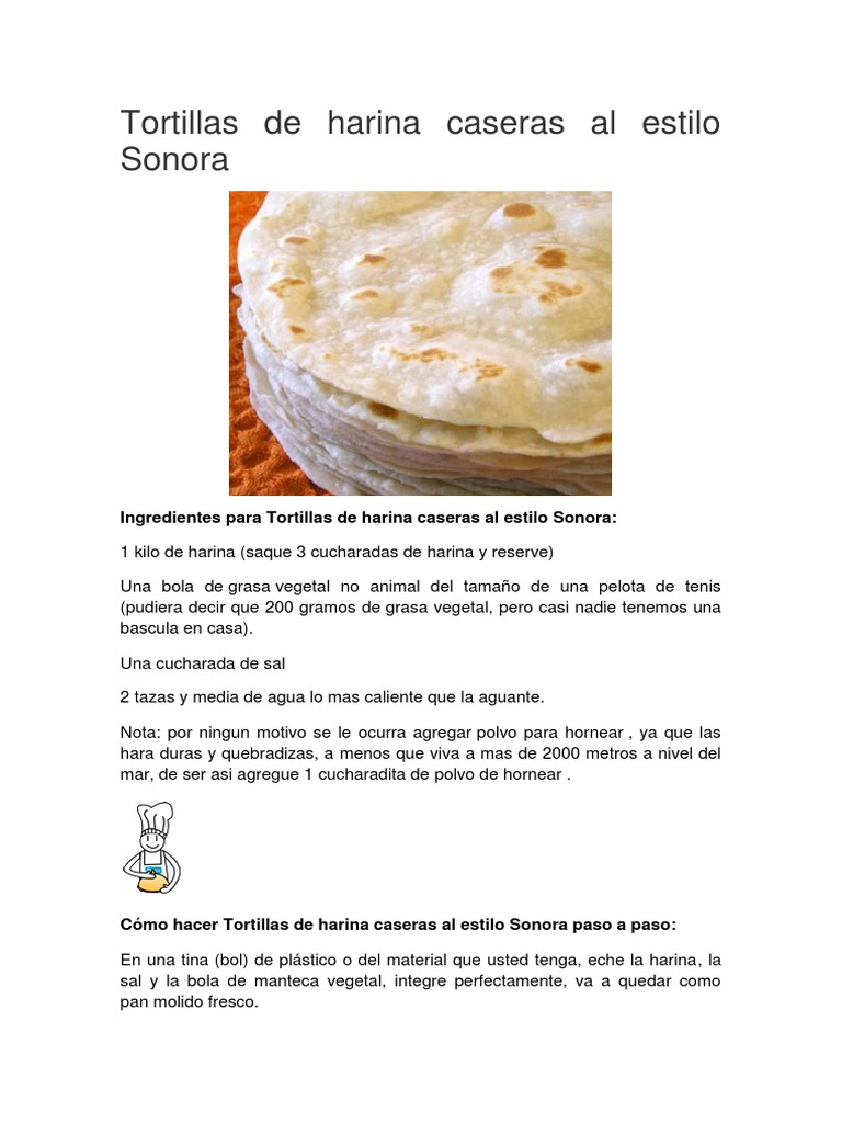 Tortillas de Harina Caseras Al Estilo Sonora PDF | PDF | Panes |  Preparación de comida y bebida