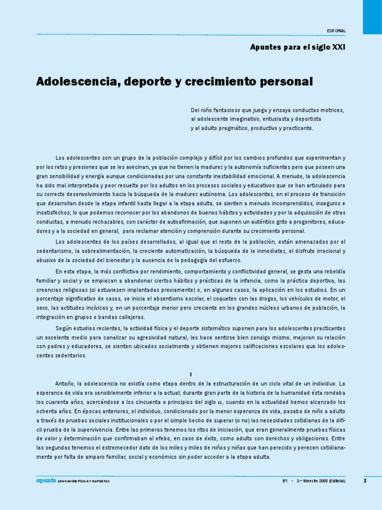 Adolescencia, Deporte y Crecimiento Personal | PDF | Adultos | Adolescencia