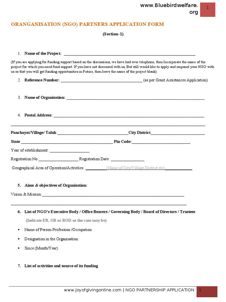 NGO Partnership Application Form | PDF | Non Governmental Organization ...