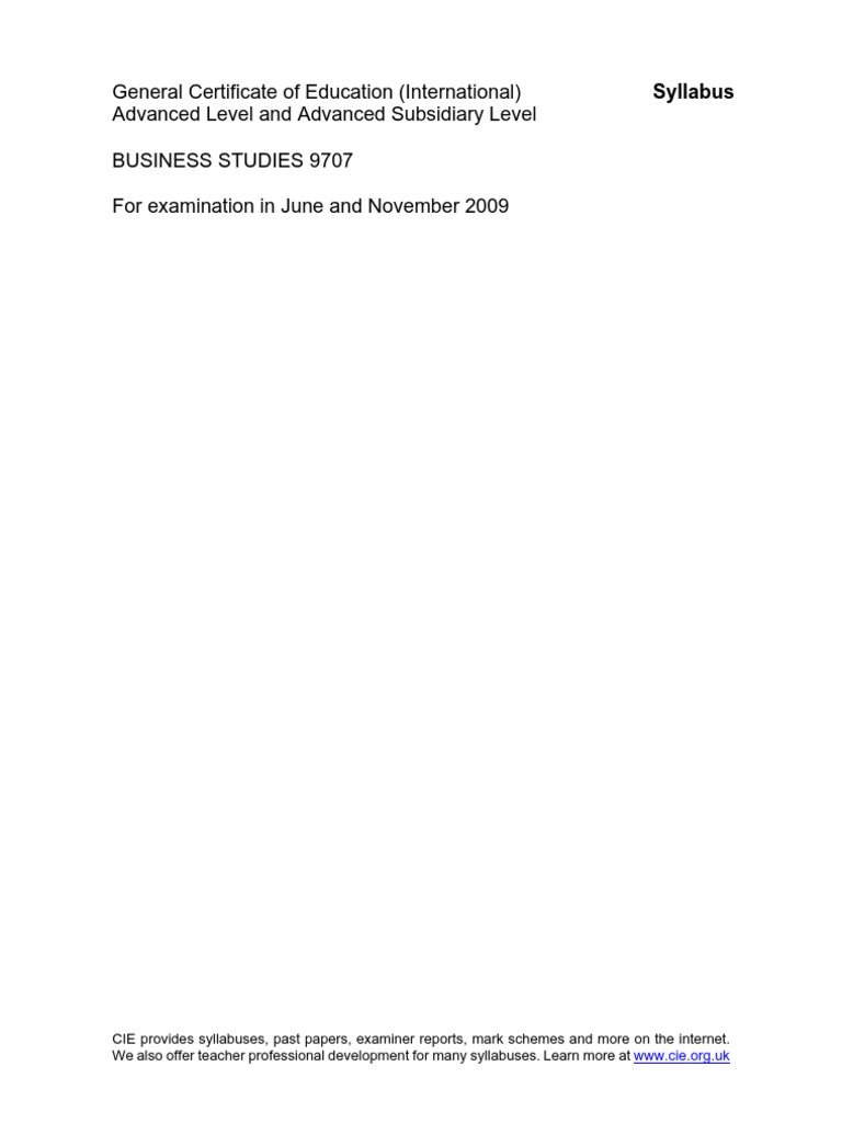 Business Studies 9707 Syllabus Overview | PDF | Organizational ...