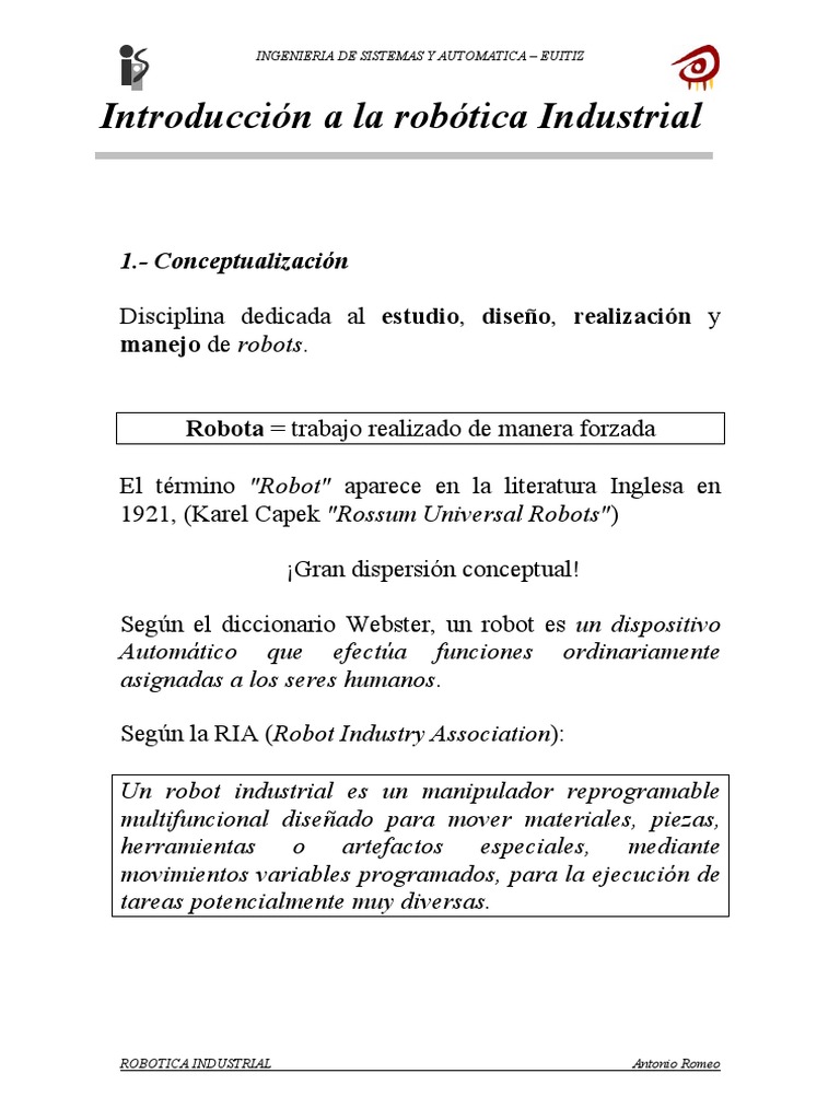 Introducción a la Robótica Industrial | PDF | Robot | Robótica