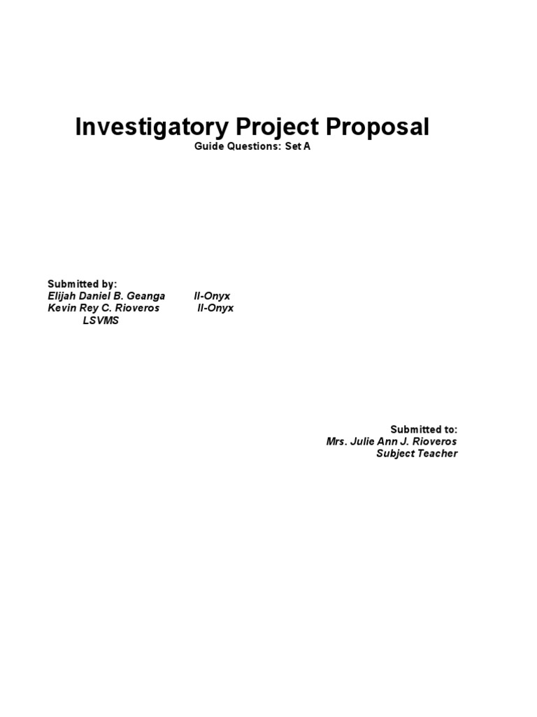 Investigatory Project Proposal Paper Economies