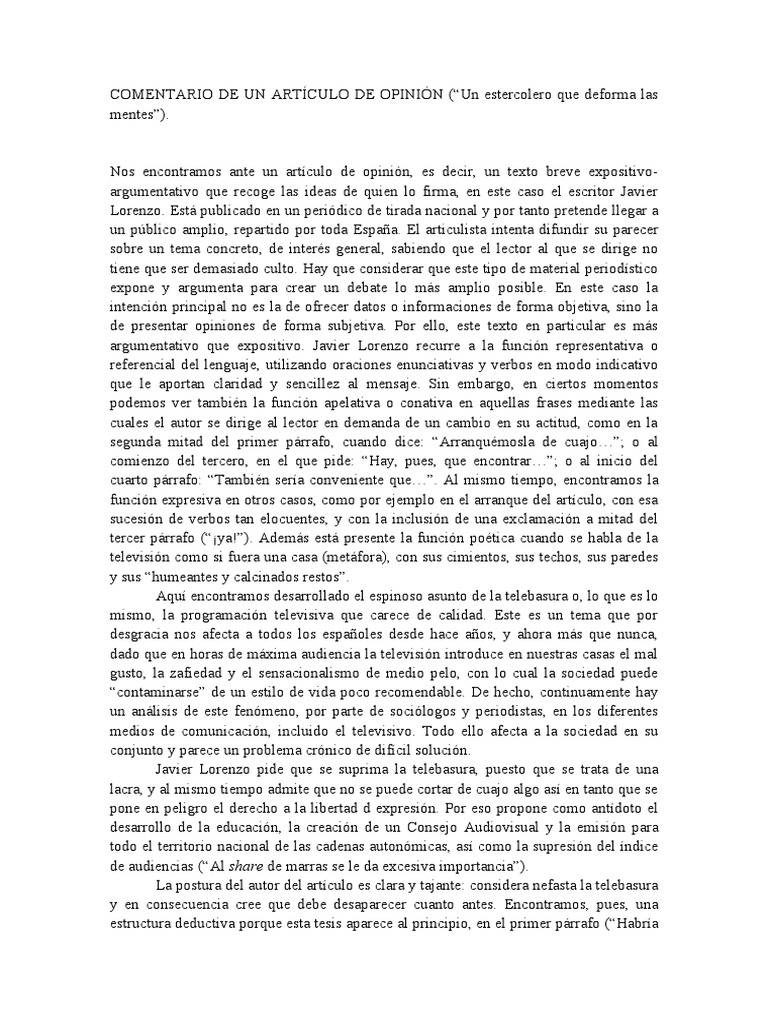 Ejemplo de comentario de artículo de opinión Lingüística