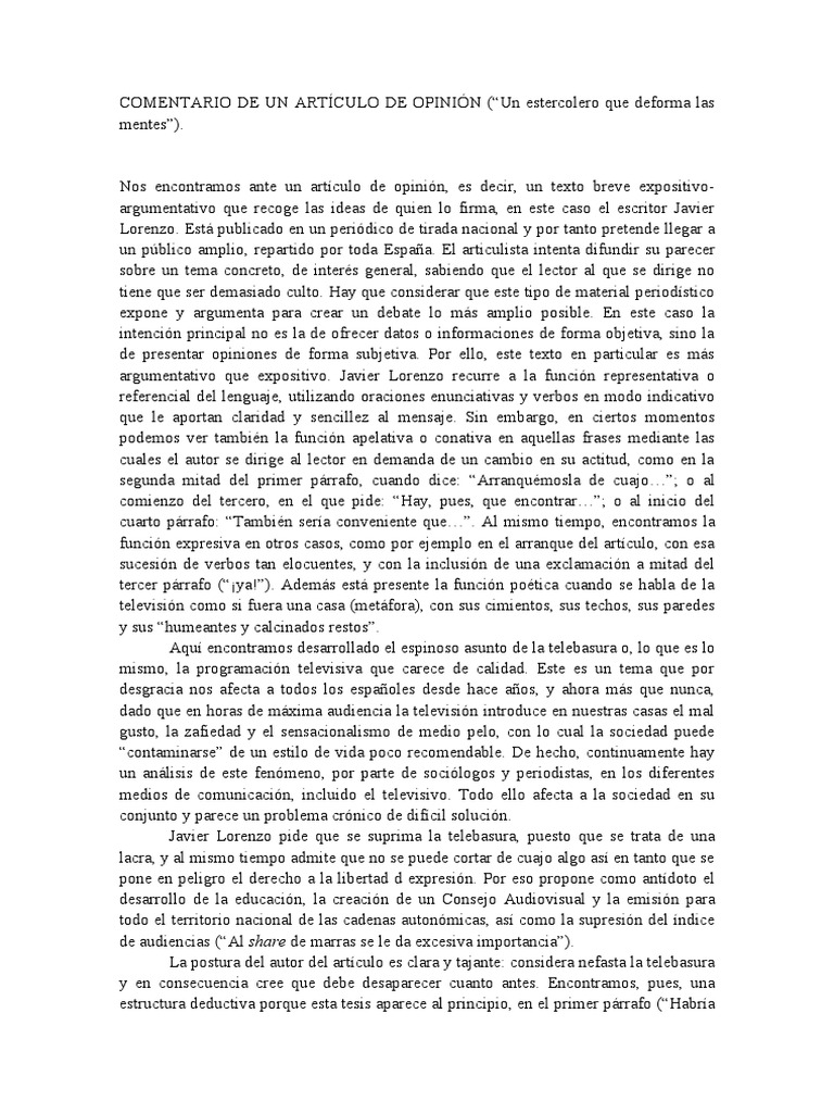 Ejemplo de Comentario de Artículo de Opinión | PDF | Lingüística | Semiótica