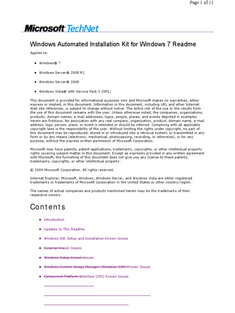 AIK Readme | PDF | Microsoft Windows | Installation (Computer Programs)