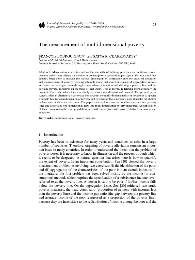 The Measurement of Multidimensional Poverty | PDF | Poverty Threshold ...