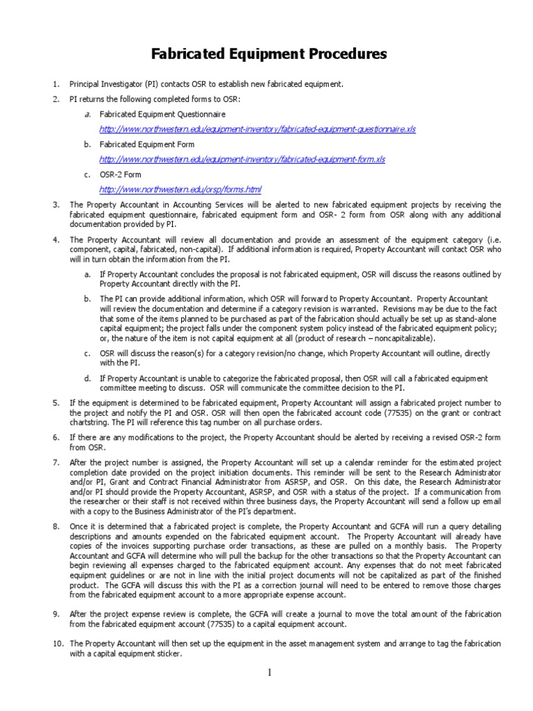 Equipment Procedures PDF Expense Business