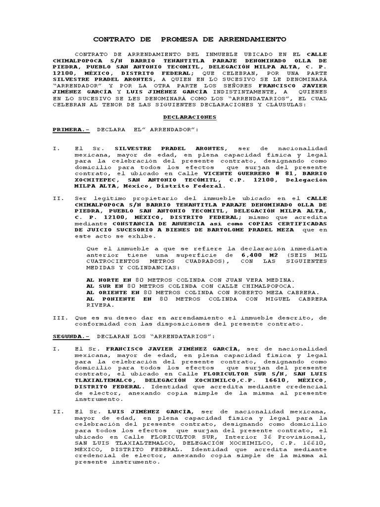 Contrato de Promesa de Arrendamiento