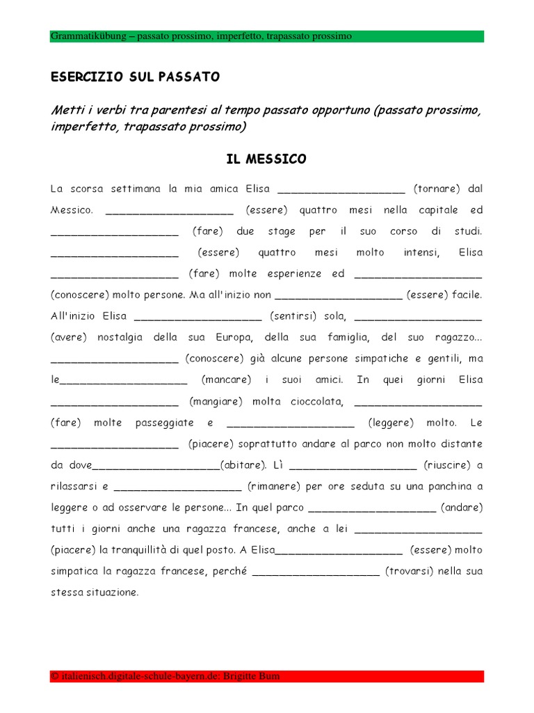 Passato Prossimo E Imperfetto Esercizi Pdf Con Soluzioni
