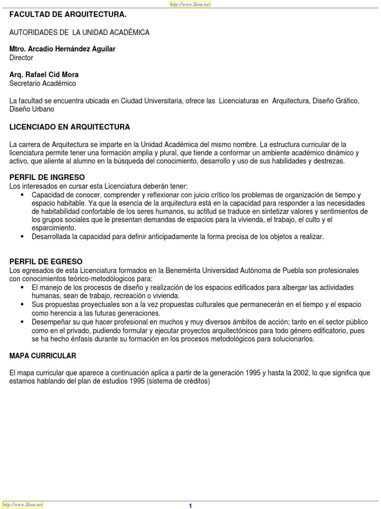 Plan de Estudios Arquitectura BUAP 2025 | PDF | Plan de estudios ...