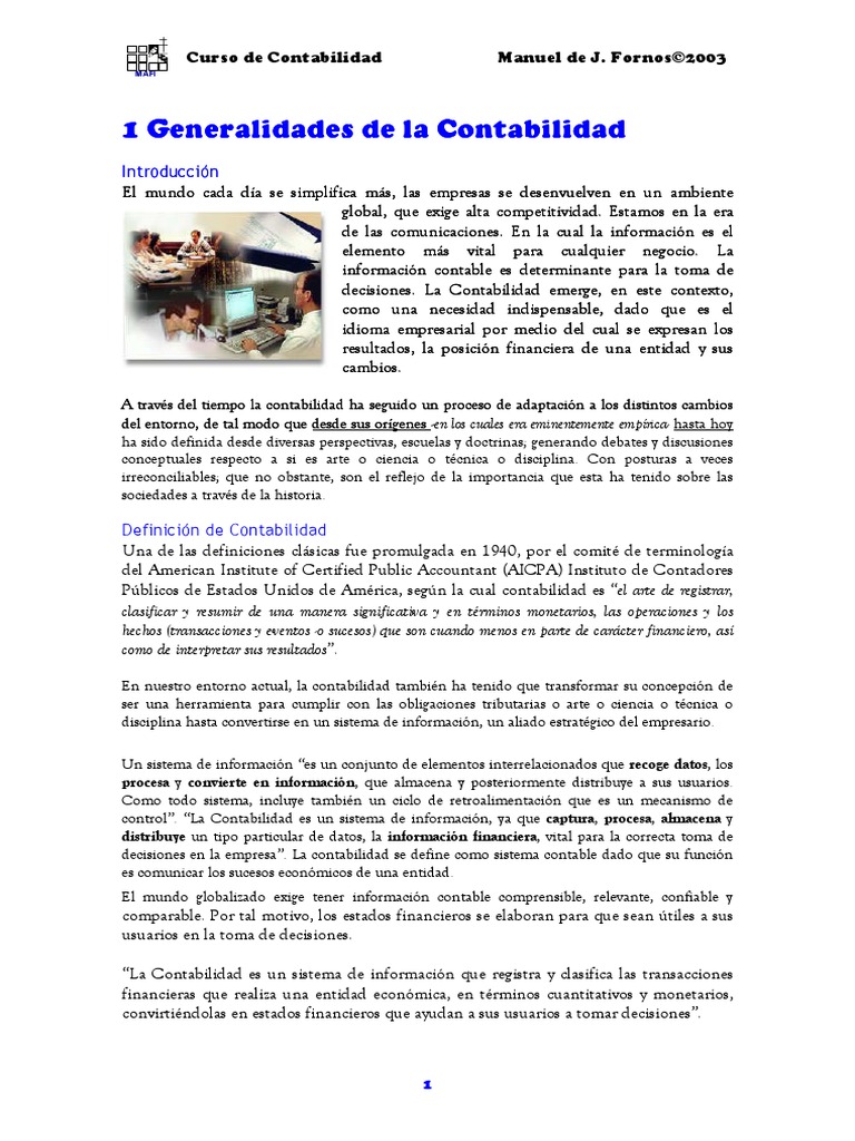1 Generalidades de La Contabilidad 1 Generalidades de La Contabilidad | PDF