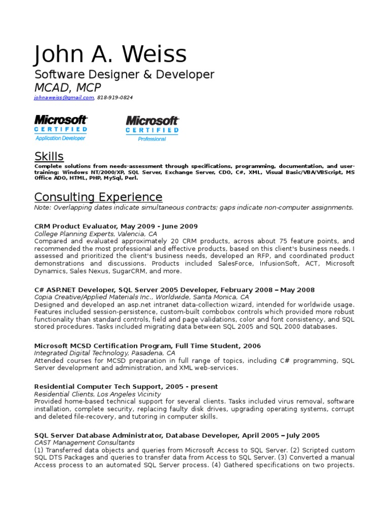 John A. Weiss: Software Designer & Developer | PDF | Microsoft Excel ...