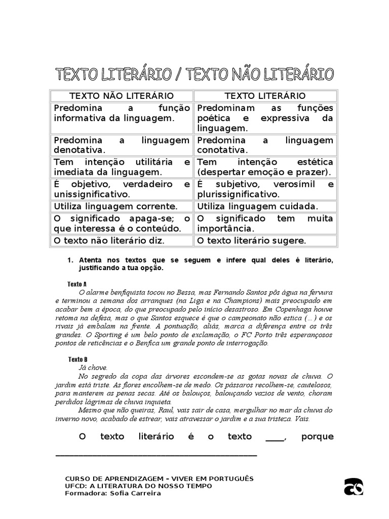 TEXTO NÃO LITERÁRIO e Literário | PDF | Aprendizado | Cognição