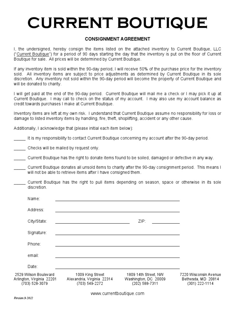 Current Boutique Consignment Agreement | PDF