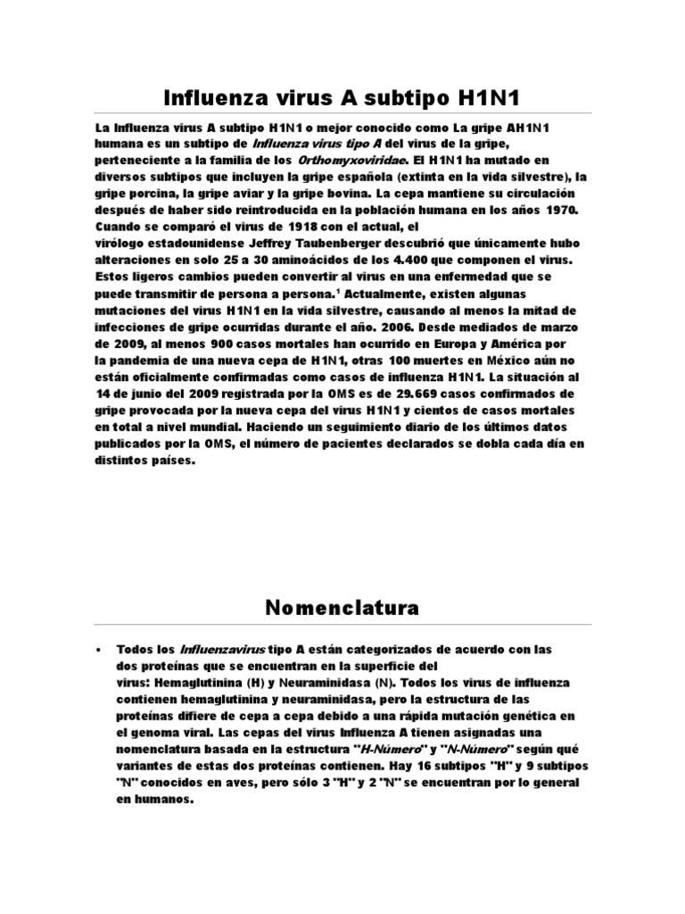 Influenza Virus A Subtipo H1N1 | PDF | Virus de la Influenza A Subtipo ...