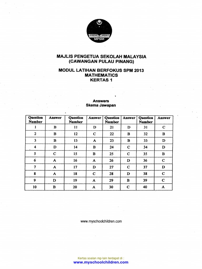 Trial Penang Spm 2013 Mathematics K1 K2 Skema Scan Pdf Bentuk Geometris Luar Angkasa