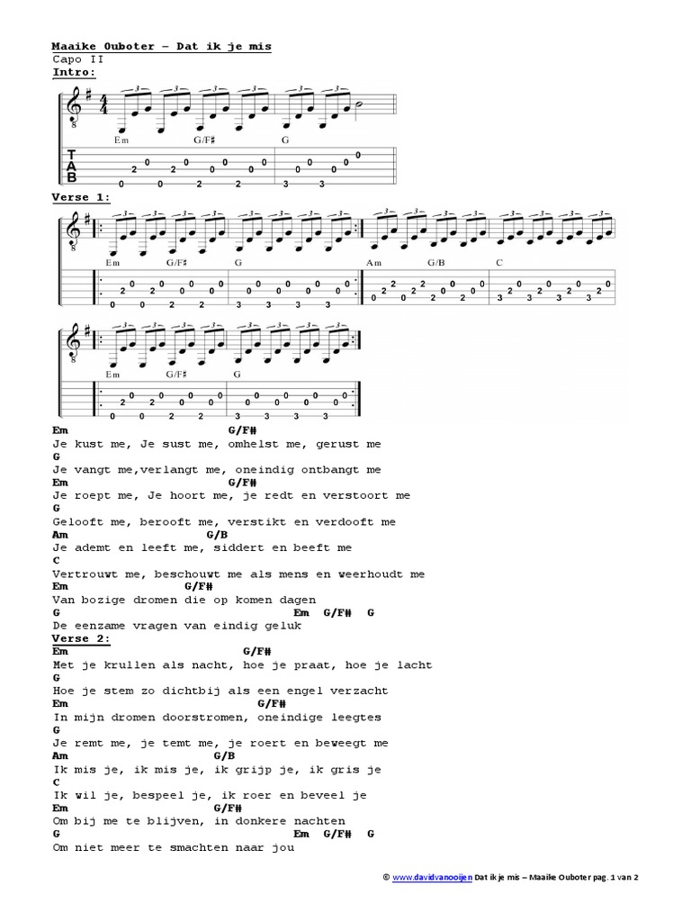Maaike Ouboter Dat Ik Je Mis Chords PDF