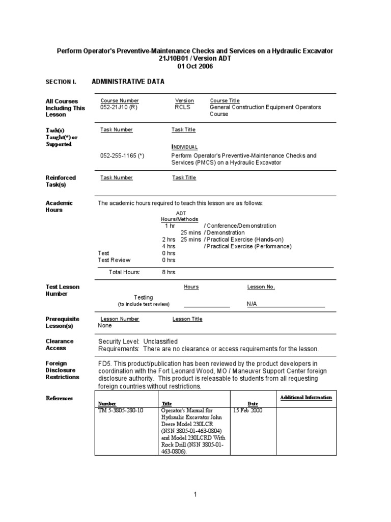 Hydraulic Excavator PMCS Training Guide | PDF | Computers