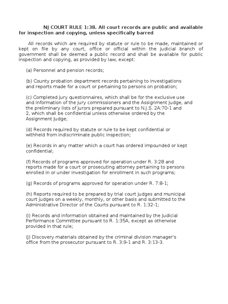 NJ COURT RULE 138 Open Records PDF