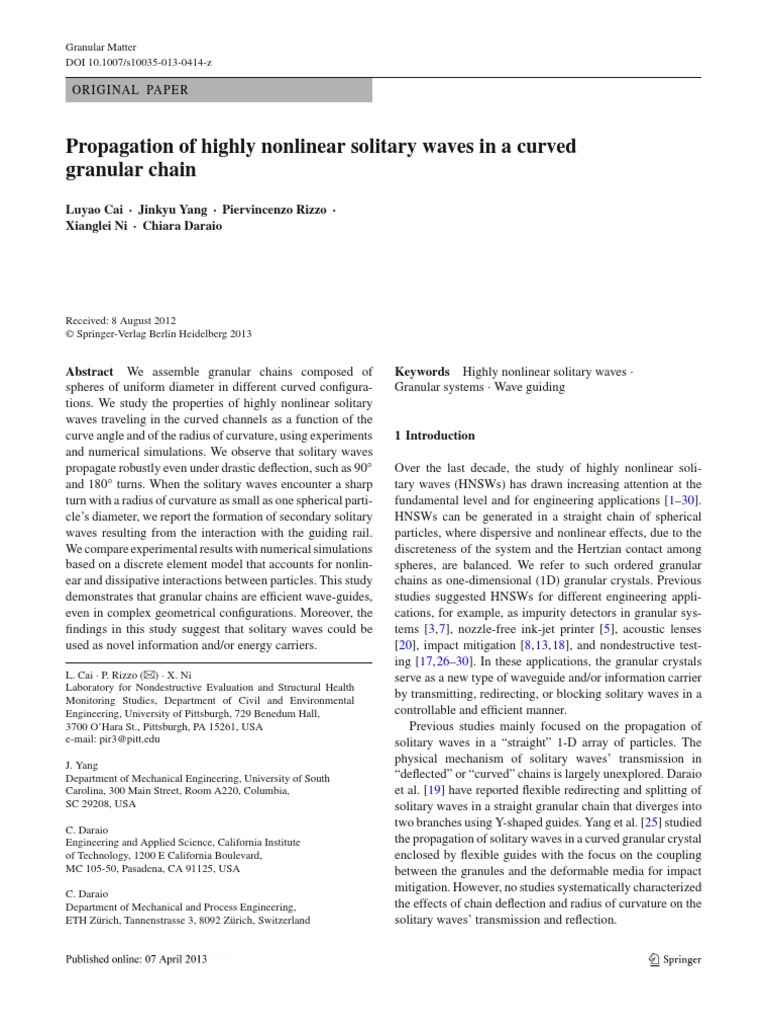 Propagation of Highly Nonlinear Solitary Waves in A Curved Granular ...