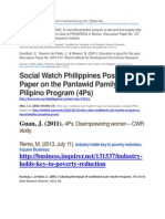 Social Watch Philippines Position Paper On The Pantawid Pamilyang Pilipino Program (4Ps)