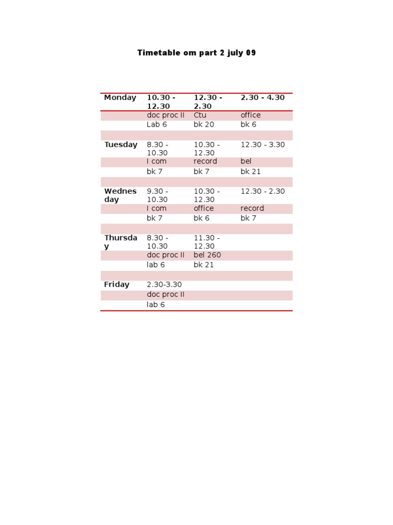 Timetable | PDF