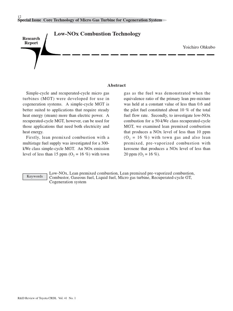 Low-NOx Combustion in Micro Gas Turbines | PDF | N Ox | Combustion