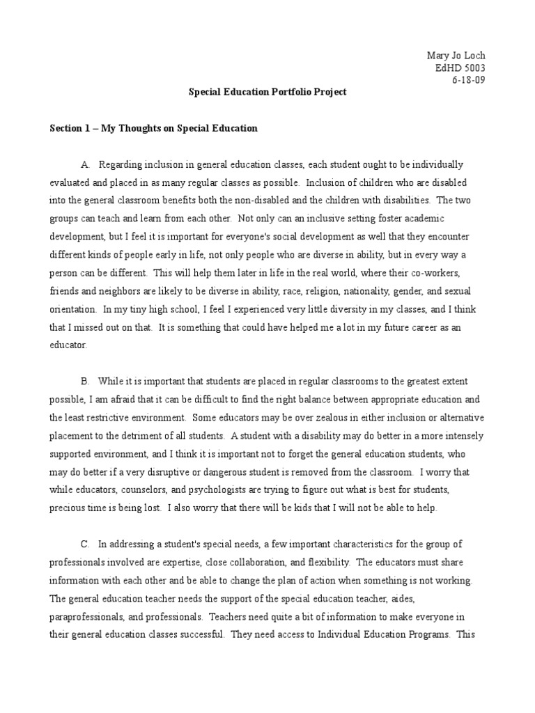 Special Education Portfolio Insights | PDF | Special Education ...