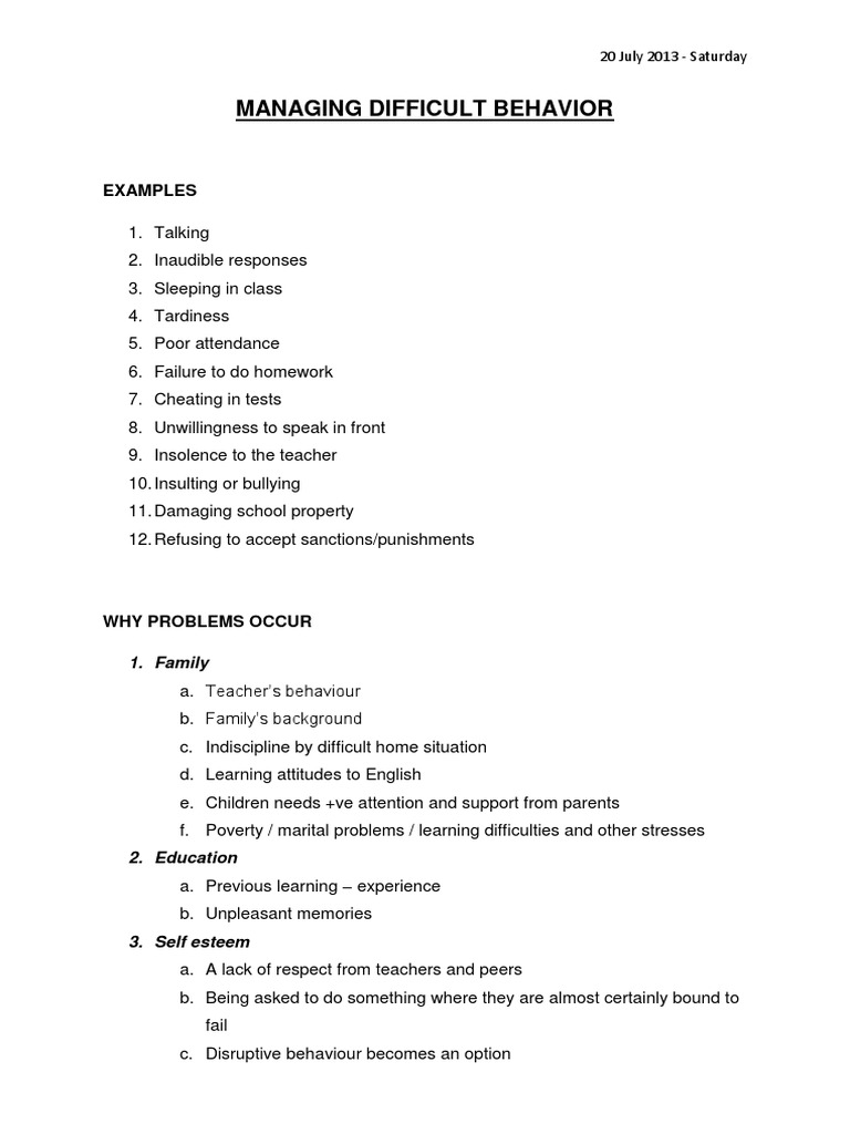 Managing Difficult Behavior | PDF