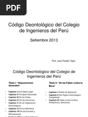 Codigo Deontologico Del Colegio De Ingenieros Del Peru 1 Etica