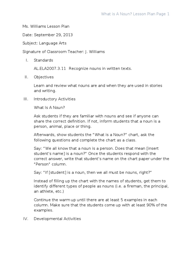 Noun Lesson Plan for Language Arts | PDF | Lesson Plan | Noun