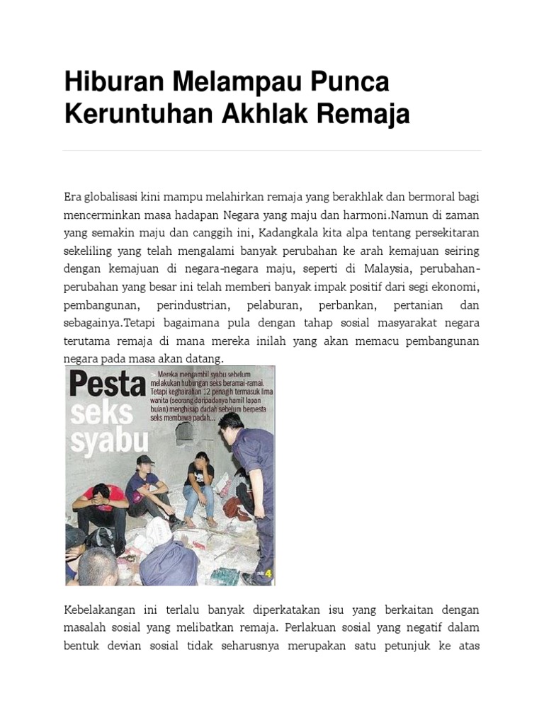 Hiburan Melampau Punca Keruntuhan Akhlak Remaja Pdf