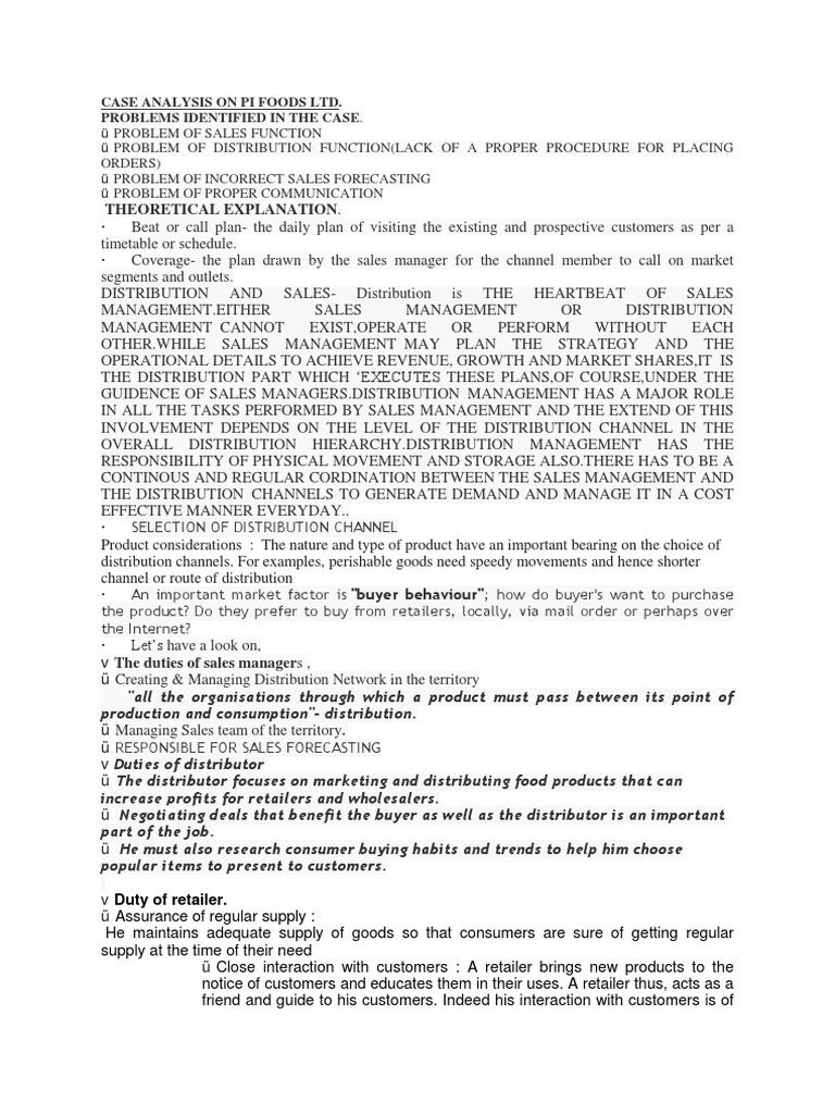 Sales And Distribution Plan Example