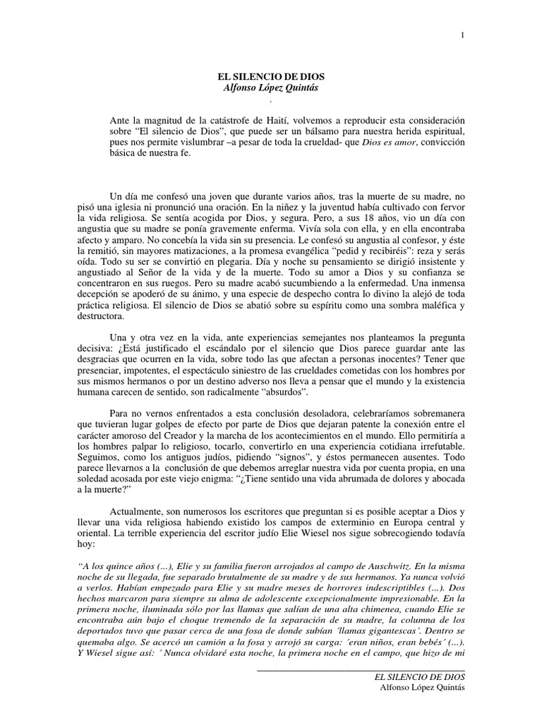 El Silencio de Dios y la Fe Humana | PDF | Amor | Oración