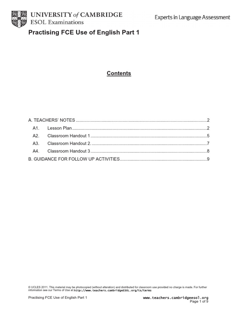 Practising Fce Use of English Part 1 | PDF | Phrase | Dormitory