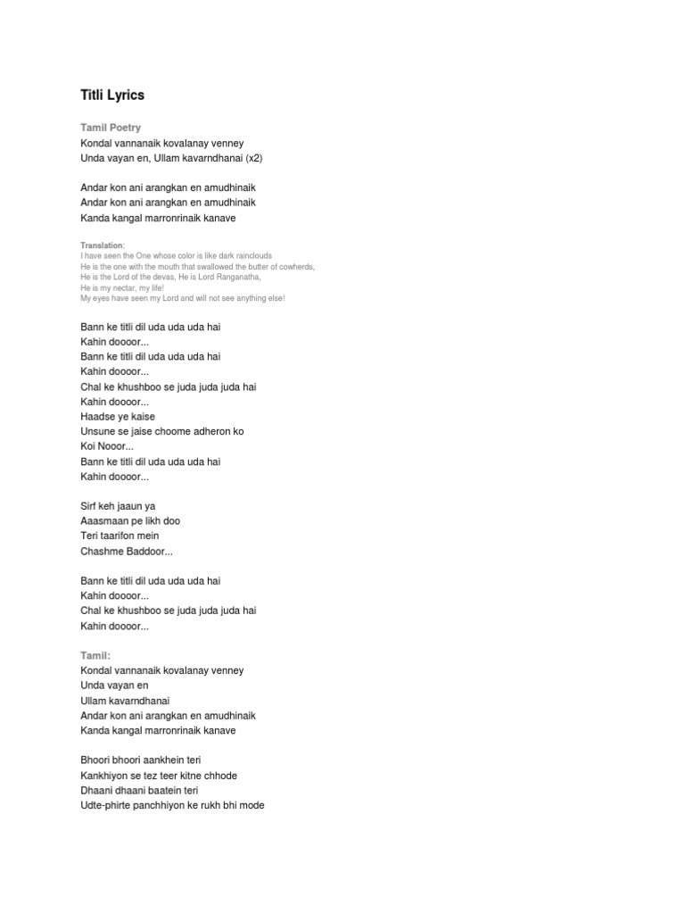 Titli Lyrics scribd