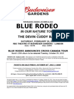 Just Announced: Blue Rodeo - February 15, 2013 at The RBC Theatre at Budweiser Gardens