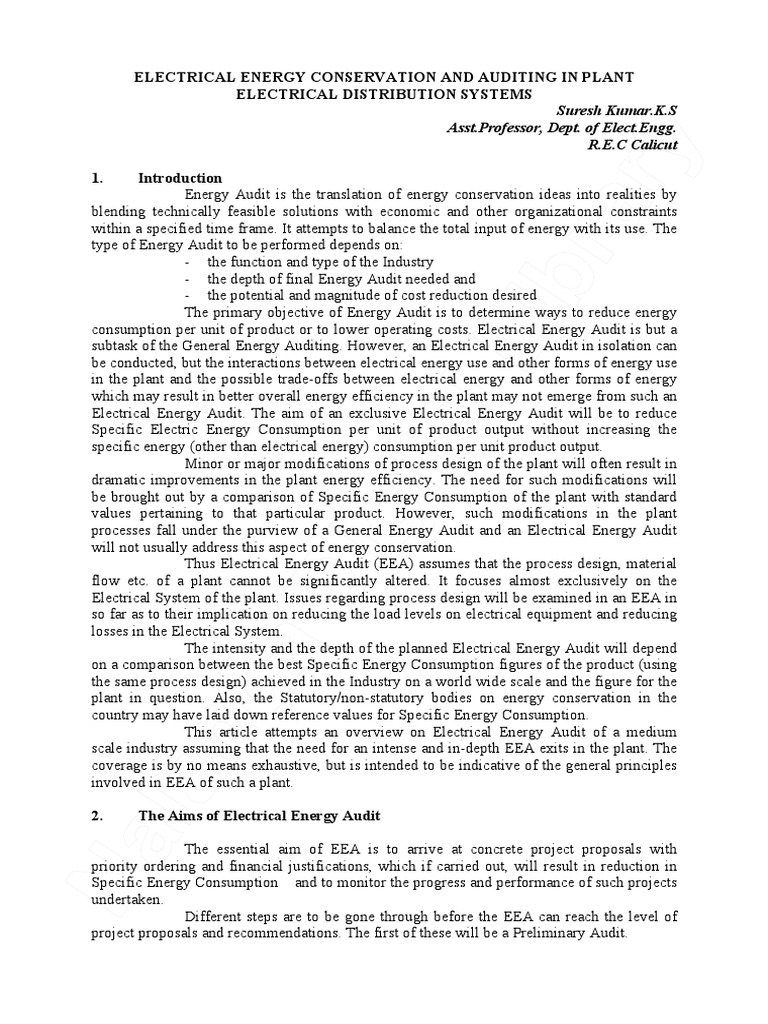 Electrical Energy Conservation and Auditing in Plant Electrical