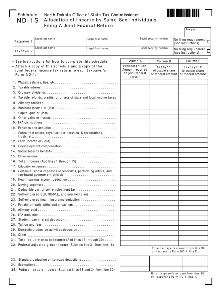 ND-1S Instructions for Same-Sex Couples | PDF | Income Tax In The ...