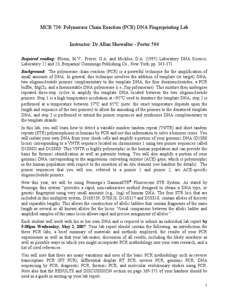 PCR Lab 2007 | PDF
