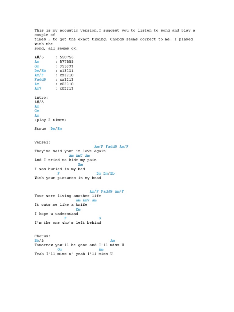 Acoustic Chords and Lyrics Guide | PDF