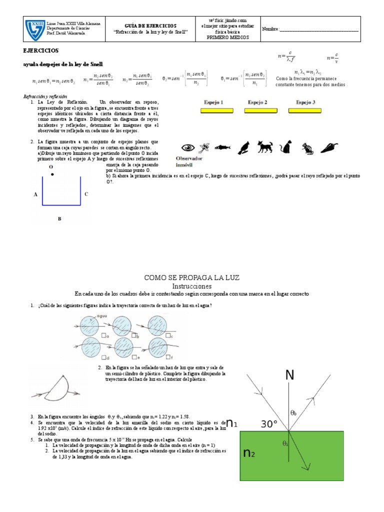 Reflexión y Refracción de la Luz | PDF | Refracción | Ligero