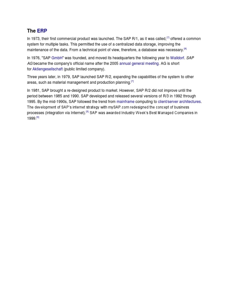 SAP AG: Evolution of ERP Systems | PDF | Computers