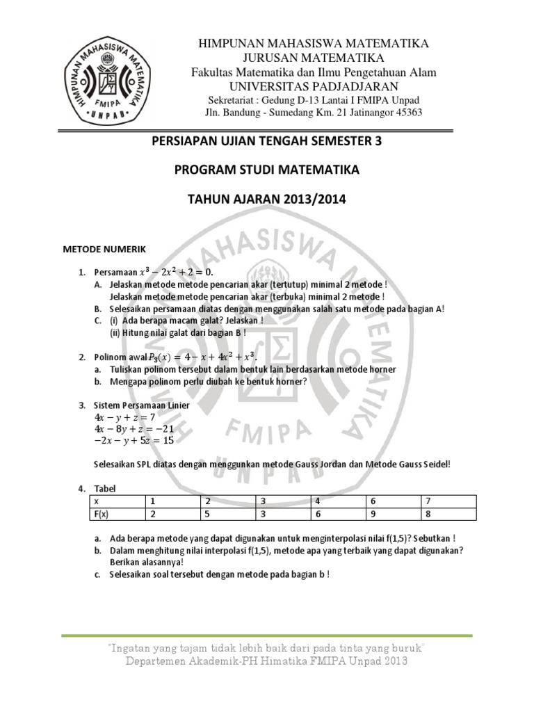 Soal Latihan Uts Matematika Smt3