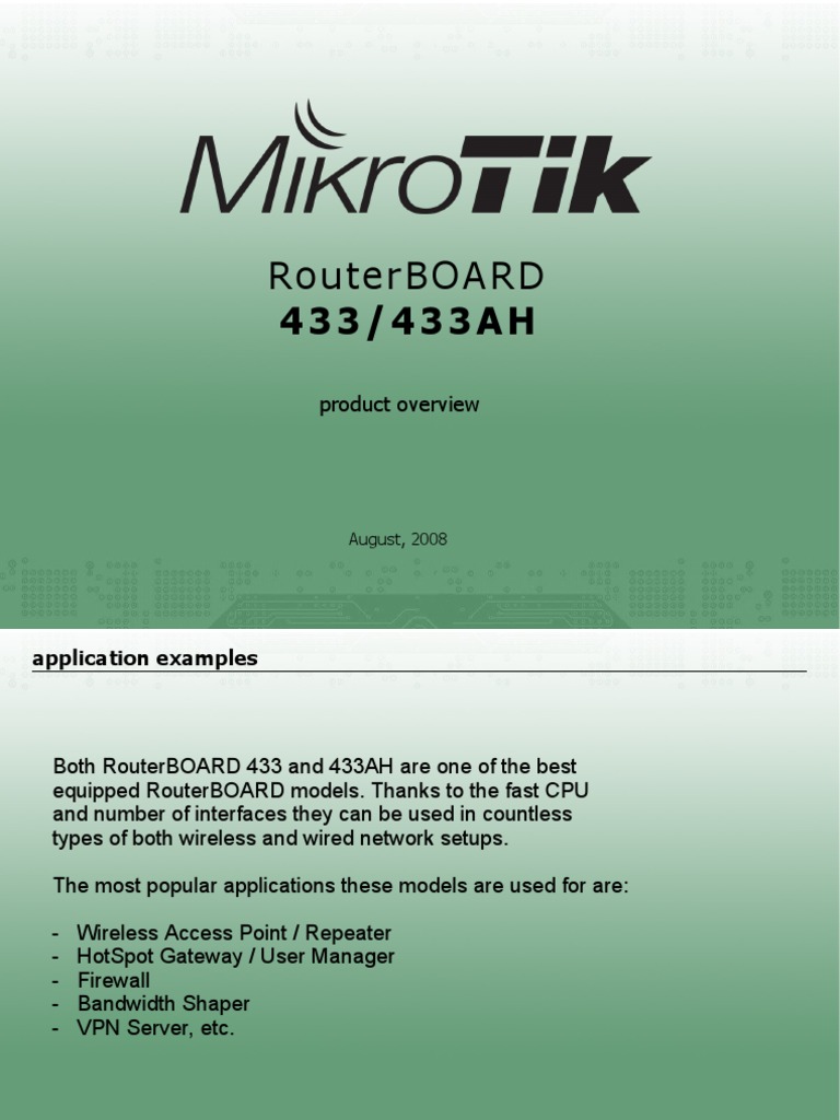 RB433AH Presentation | PDF | Router (Computing) | Computer Hardware