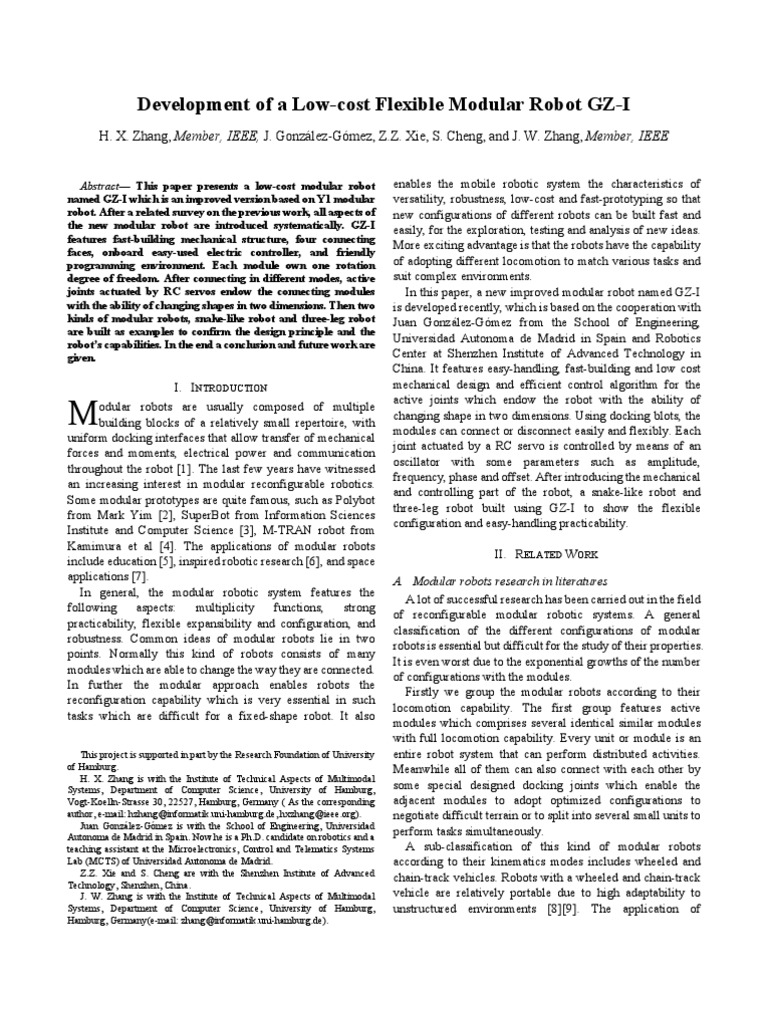 Development of A Low-Cost Flexible Modular Robot GZ-I | PDF | Robot ...