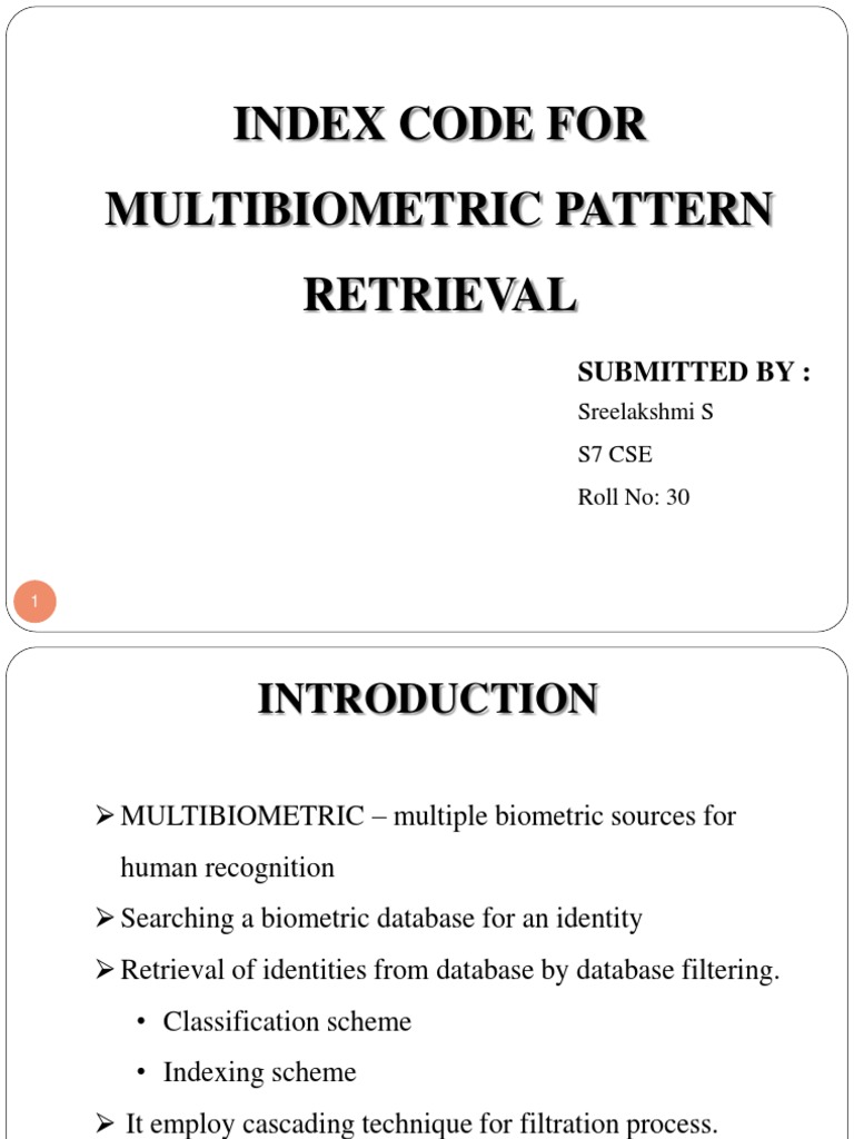 Index Code For Multibiometric Pattern Retrieval: Submitted by | PDF